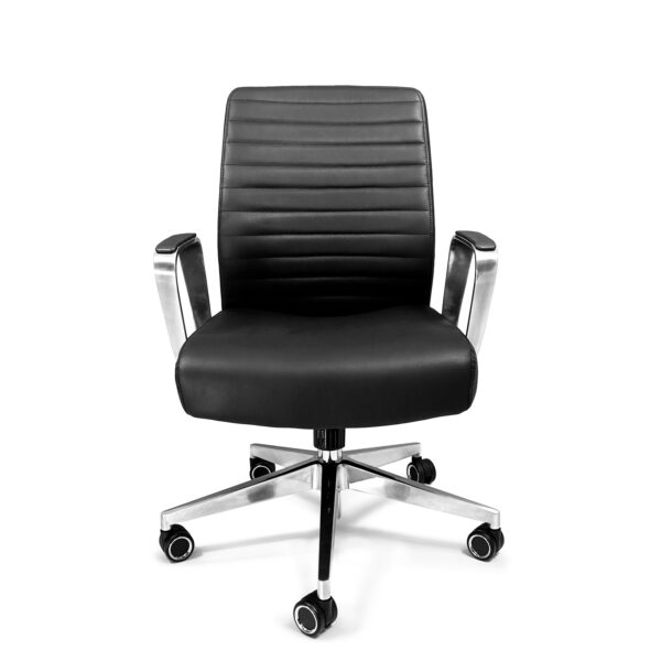 Sillón Directivo Mallorca respaldo bajo en piel negra – Vista frontal – AH Diseños