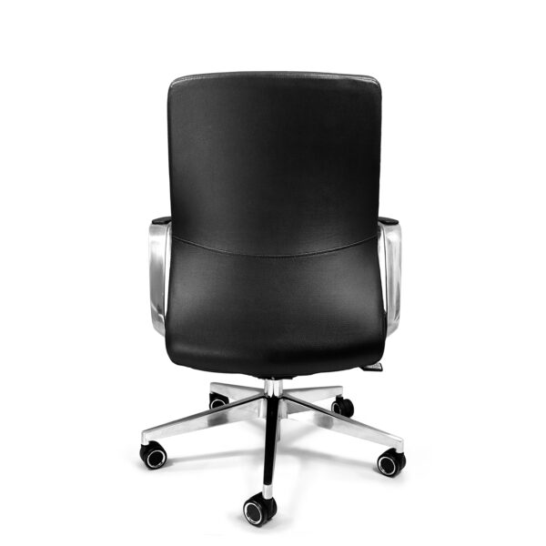 Vista posterior del Sillón Directivo Mallorca respaldo bajo en piel negra – AH Diseños