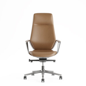 Sillón directivo Stark color café con respaldo alto, brazos de aluminio y cabecera integrada